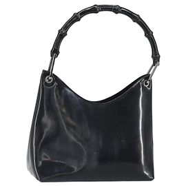 Borsa a mano GUCCI in bambù Pelle lucida Argento Nero 001 1998 3008 Auth bs32983