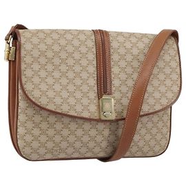 Céline Bolso de Hombro de Lona Macadam CELINE PVC Beige Oro Auth bs32974