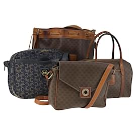 CELINE Macadam Canvas C Macadam Canvas Bag PVC 4 Set Brown Navy Auth fm5067 - Céline