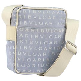 Bulgari Borsa a Spalla BVLGARI in Tela Blu Argento Auth BA10117