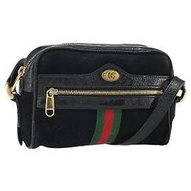 Gucci Borsa GG Marmont Web Sherry in suede nero e oro 517350 Auth 164792