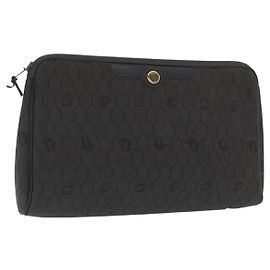 Borsa Clutch in Tela Honeycomb Christian Dior Tela Nera Oro Auth 169485