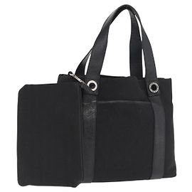 Bulgari Borsa a mano BVLGARI Logo Mania in tela nera e argento autentica 168716