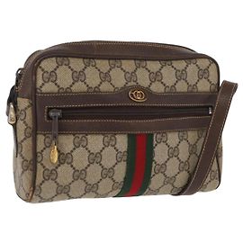 Borsa a Spalla Gucci GG Supreme Web Sherry Line PVC Beige Oro 010 378 Auth ka1936