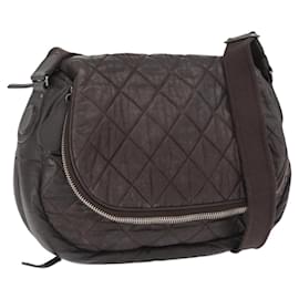 CHANEL Borsa a Spalla Matelassé Nylon Marrone Argento CC Auth BA9723