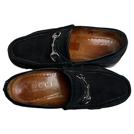 Mocassino in suede vintage Gucci con morsetto nero