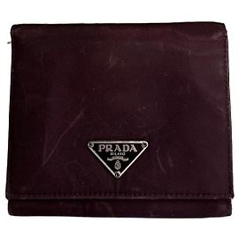 Carteira vintage em poliéster/couro com logo triangular da Prada roxa