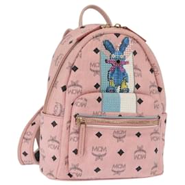 MCM Vicetos Mochila Logograma de Cuero PVC Rosa Dorado Auth 164828