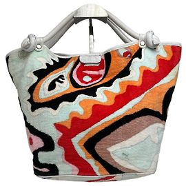 Borsa a mano vintage Emilio Pucci in lana e pelle turchese arancione rosso