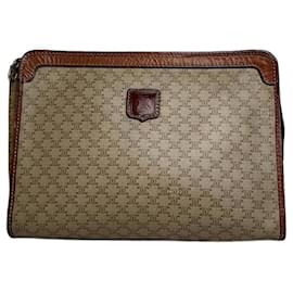 Céline Vintage Celine Paris Triomphe Monogramm Leder Clutch Beige Braun