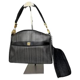 Vintage Givenchy 2Way Lederhandtasche Schwarz Grau