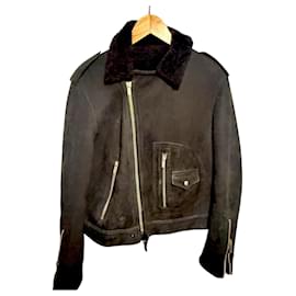 Veste de motard en daim noir avec doublure en shearling Dior