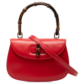 Gucci Rojo Pequeño Cuero de Ternera Bamboo Noche