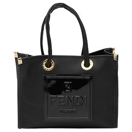 Borsa tote mini in gomma nera con logo FF di Fendi