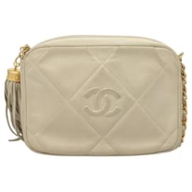 Bolso de cámara Chanel Vintage CC con diamantes, de piel de cordero acolchada, grande