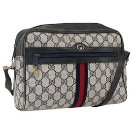 Borsa a Spalla Gucci GG Supreme Sherry Line PVC Blu Navy Oro Auth ep13194