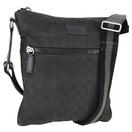 Borsa a Spalla GG in Tela Gucci Nylon Nera Argento 449184 Auth BA9907