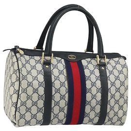Borsa Boston in PVC GG Supreme Sherry Line di GUCCI Navy Gold 33 013 4133 Auth BA9898