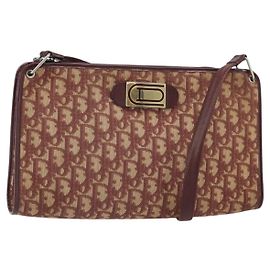 Sac à épaule en toile Trotter Christian Dior Rouge Or Auth 159831
