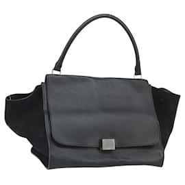 Céline Borsa Trapeze in pelle e suede nera argento autentica 165042