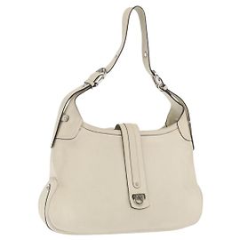 Borsa a Spalla Gancini in Pelle Avorio Argento Auth 163453 di Salvatore Ferragamo