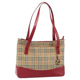Borsa Tote Nova Check Burberry Canvas Beige Oro Auth 170246