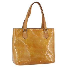 LOUIS VUITTON Bolsa de Mão Monogram Vernis Houston Bege M91004 LV Auth 170615