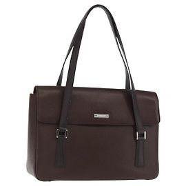 Burberry Bolso de mano de cuero marrón con detalles en plata Auth BA9916