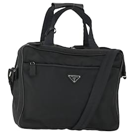 PRADA Borsa a Mano Nylon 2 vie Nero Argento Auth 164859