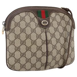 GUCCI GG Supreme Web Sherry Line Bag PVC Beige Gold 904 02 047 Auth 169025