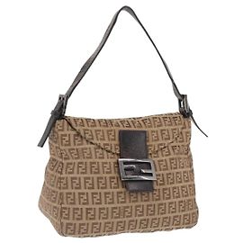 Borsa a mano in tela Zucchino FENDI beige argento autentica ep13135