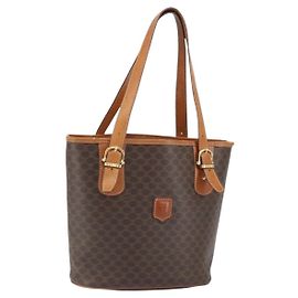 Céline Bolso Tote de Lona Macadam CELINE en Cuero PVC Marrón Dorado Auth BA9942