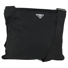 Bolsa de Ombro PRADA Nylon Preto Prata Autêntica 169103