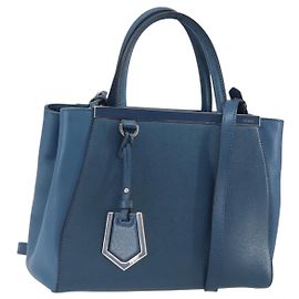 FENDI Bolsa de Mão To joule em Couro 2 em 1 Azul Dourado Auth 165976