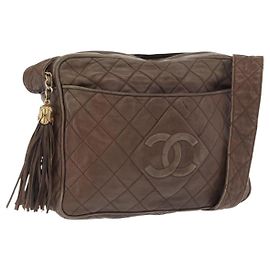 CHANEL Matelassé COCO Mark Schultertasche Leder Braun Gold CC Auth hk3336