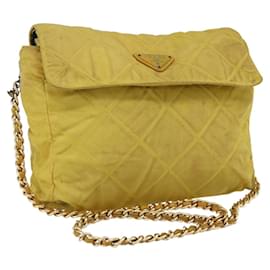 PRADA Borsa a Spalla con Catena Nylon Giallo Oro Auth bs33172
