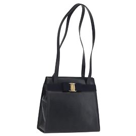 Borsa a Spalla Vala Ribbon in Pelle Blu Navy e Oro Auth 170410 di Salvatore Ferragamo