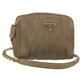 Prada Ketten-Schultertasche aus Nylon in Braun und Gold Auth bs33167