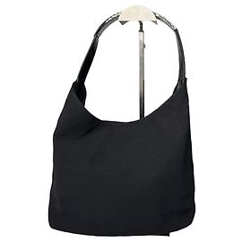 Borsa a mano vintage in tela e pelle verniciata Gucci nera