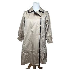 Trench coat de lona vintage Yves Saint Laurent beige y negro S