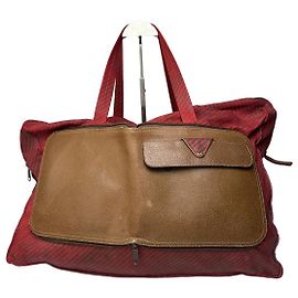 Borsa tote in pelle e tela Gucci vintage 2 in 1 rossa e marrone