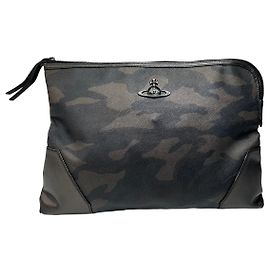Clutch in pelle camouflage vintage Vivienne Westwood / Cintura Bah khaki / grigio / nero
