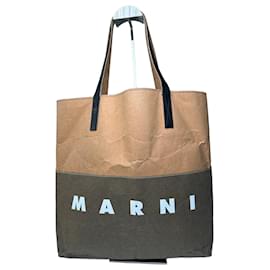 Borsa tote in pelle vegana Marni vintage marrone verde nero