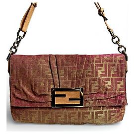 Limitierte Auflage Fendi Zucca Baguette Metallic Pink Gold Iridescent Große Mia Tasche