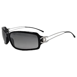 Faltbare Chanel CC Logo Sonnenbrille Schwarz Silber 5038