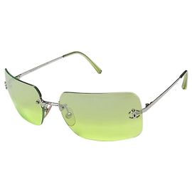 Occhiali da sole Chanel CC Logo argento con tonalità verde 4017