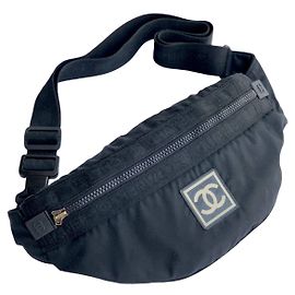 Chanel Sport Black White CC Logo Shoulder Crossbody Banana Bag