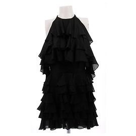 Balmain Schwarzes Seidenkleid mit Rüschen