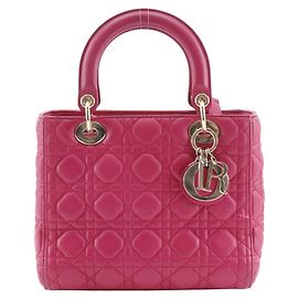 Borsa Lady Medium Christian Dior in pelle di agnello rosa
