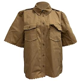Camisa abotonada con bordes ondulados Tory Burch en algodón marrón